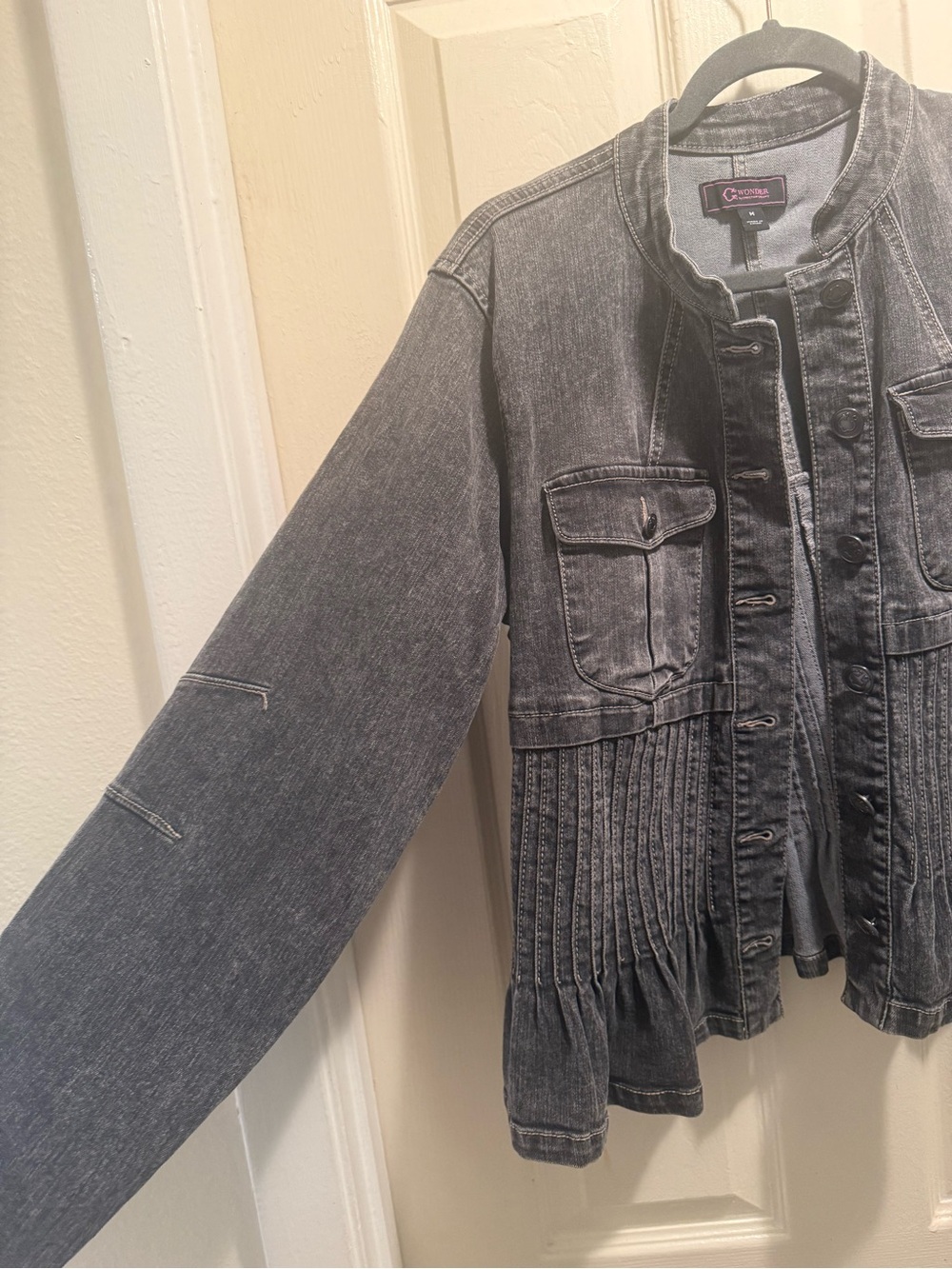 Christian Siriano Washed Black Denim Peplum Jacket - Picture 2 of 3
